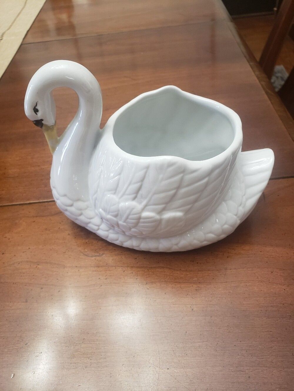 GLAZED CERAMIC White Swan Planter Dish Vase Shelf Decor 1991 Gerlings Greenhouse